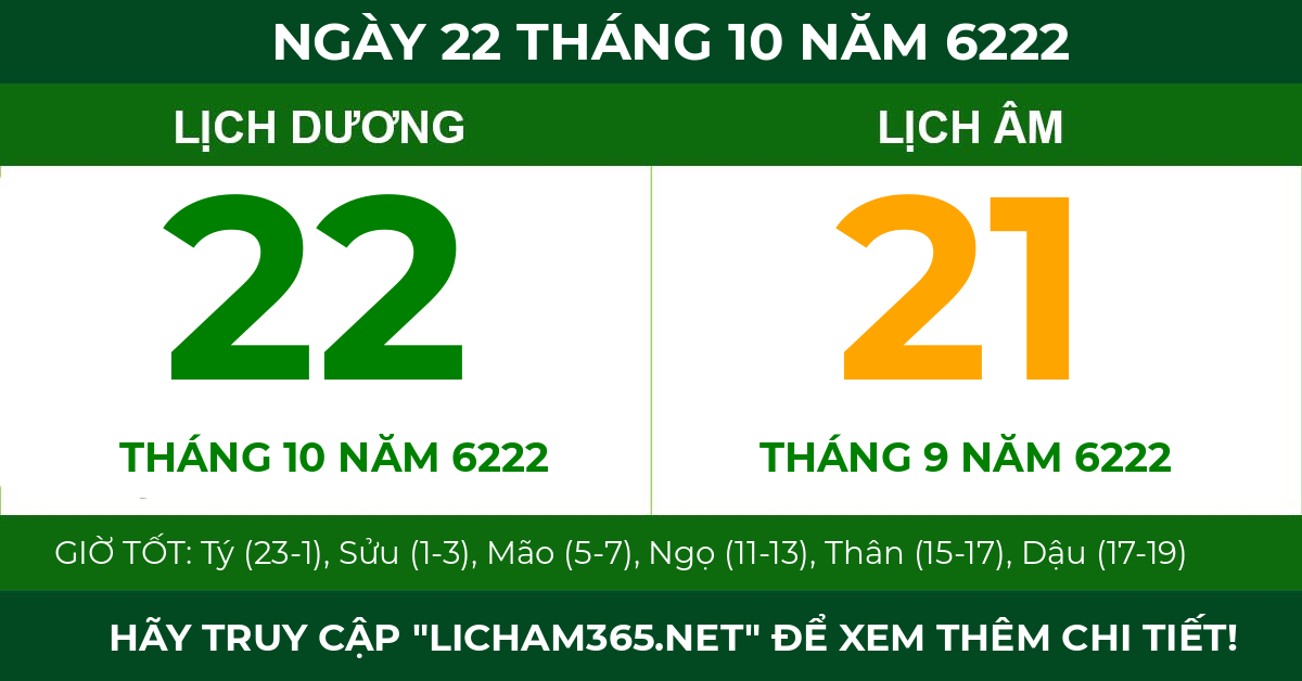 lịch âm ngày 22 tháng 10 năm 6222