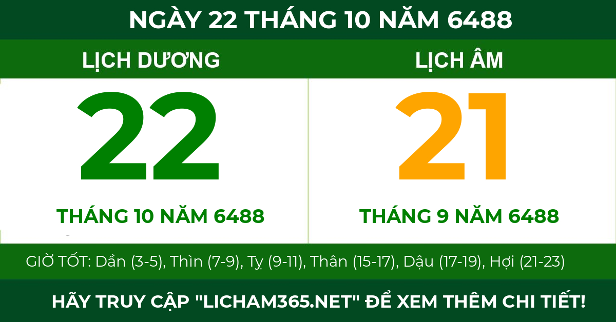lịch âm ngày 22 tháng 10 năm 6488