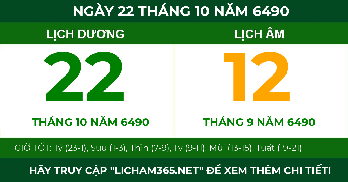 lịch âm ngày 22 tháng 10 năm 6490
