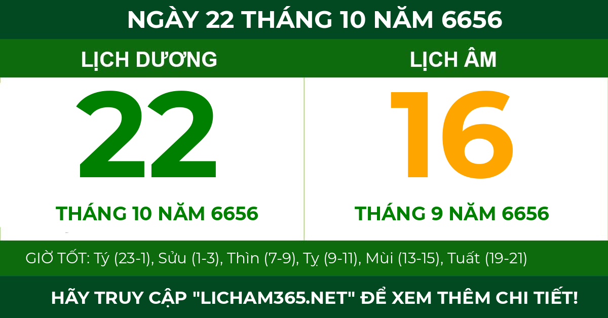 lịch âm ngày 22 tháng 10 năm 6656