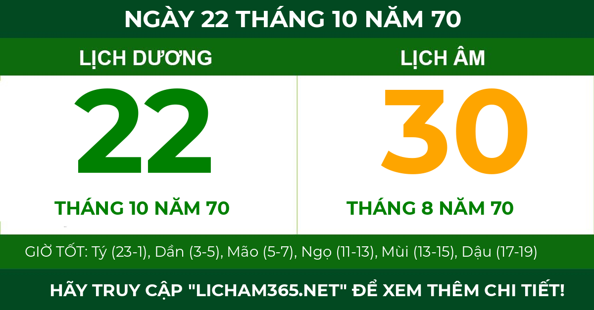 lịch âm ngày 22 tháng 10 năm 70