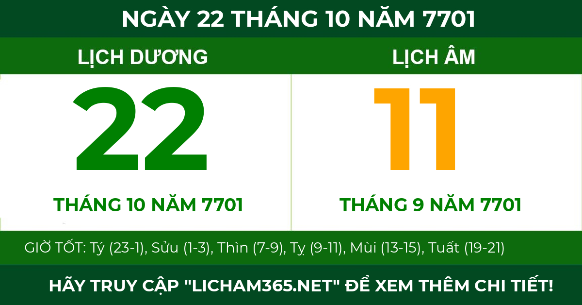lịch âm ngày 22 tháng 10 năm 7701