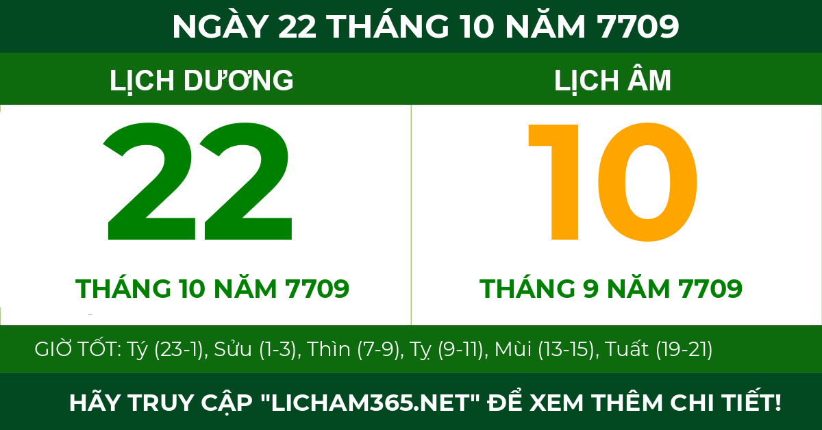 lịch âm ngày 22 tháng 10 năm 7709