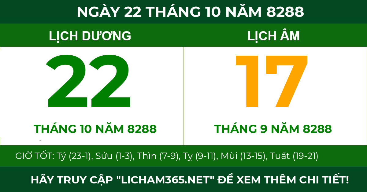 lịch âm ngày 22 tháng 10 năm 8288