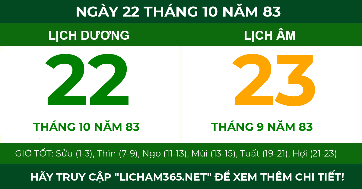 lịch âm ngày 22 tháng 10 năm 83