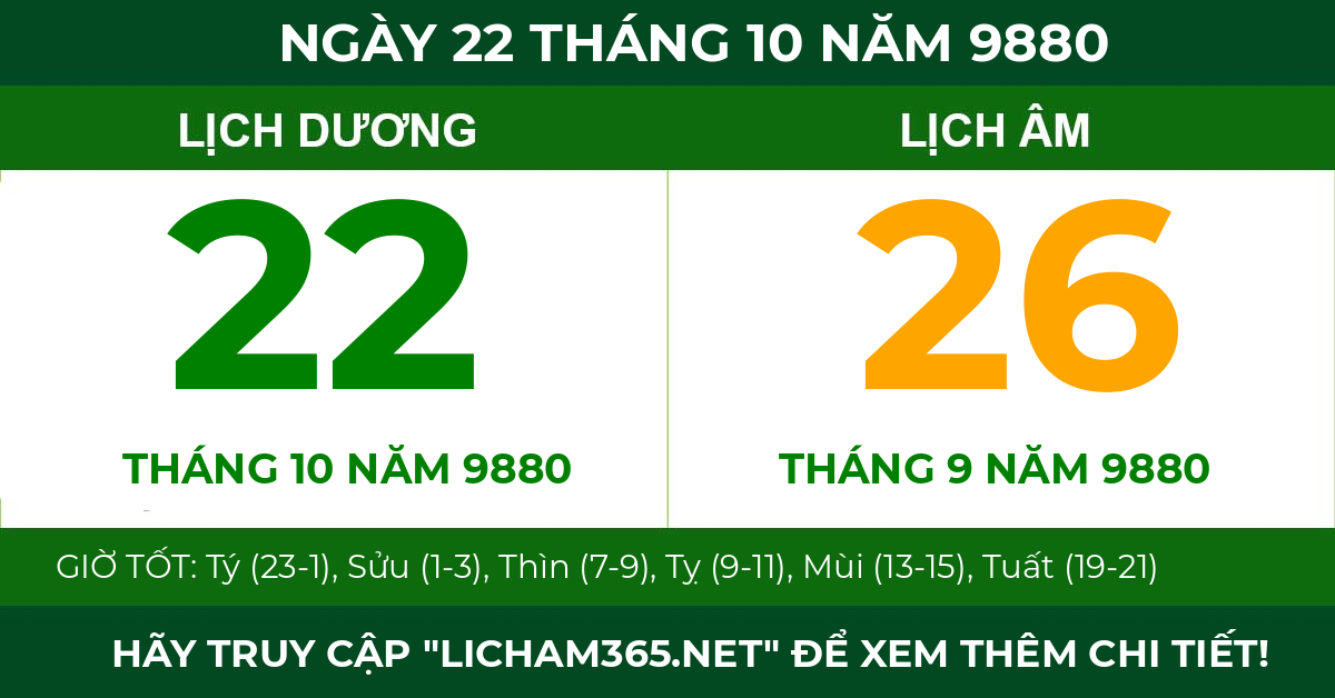 lịch âm ngày 22 tháng 10 năm 9880