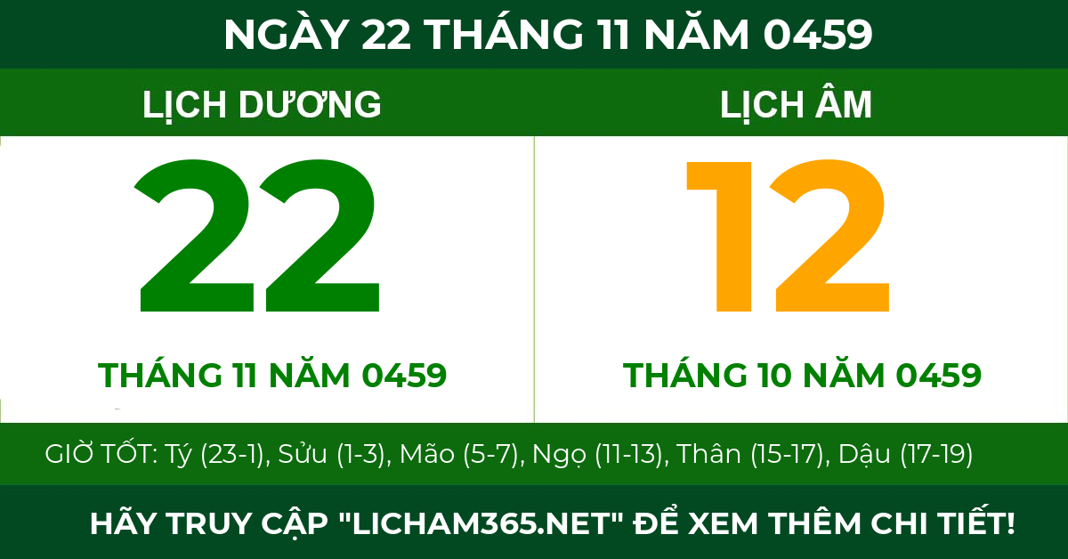 lịch âm ngày 22 tháng 11 năm 0459