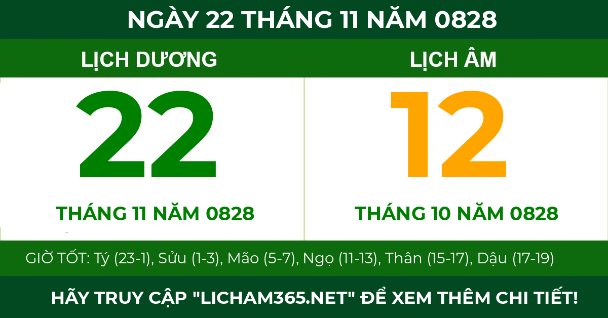 lịch âm ngày 22 tháng 11 năm 0828
