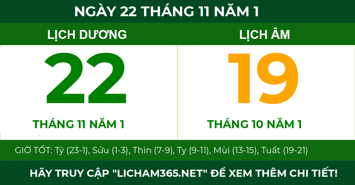 lịch âm ngày 22 tháng 11 năm 1