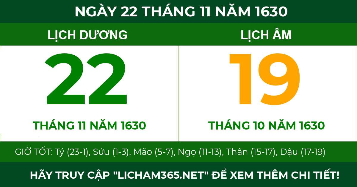 lịch âm ngày 22 tháng 11 năm 1630