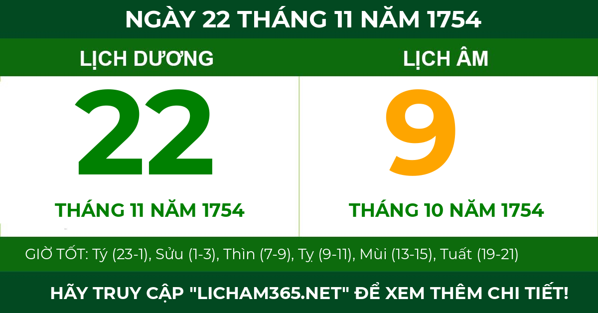 lịch âm ngày 22 tháng 11 năm 1754