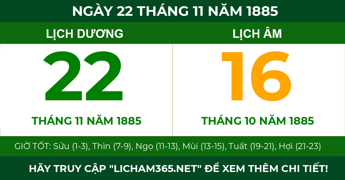 lịch âm ngày 22 tháng 11 năm 1885