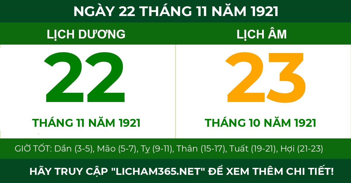 lịch âm ngày 22 tháng 11 năm 1921