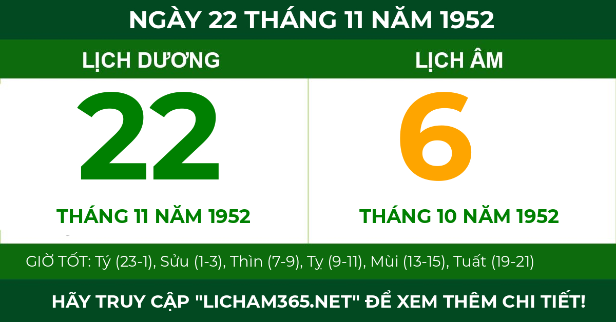 lịch âm ngày 22 tháng 11 năm 1952