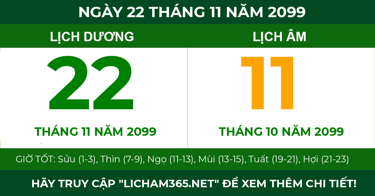 lịch âm ngày 22 tháng 11 năm 2099