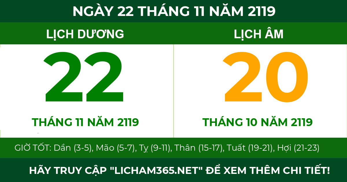 lịch âm ngày 22 tháng 11 năm 2119