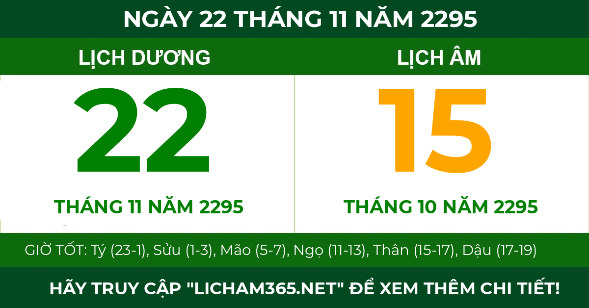 lịch âm ngày 22 tháng 11 năm 2295