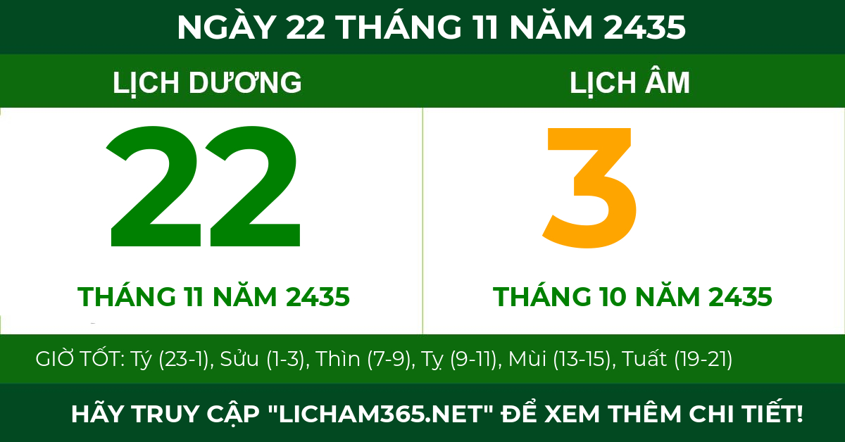lịch âm ngày 22 tháng 11 năm 2435