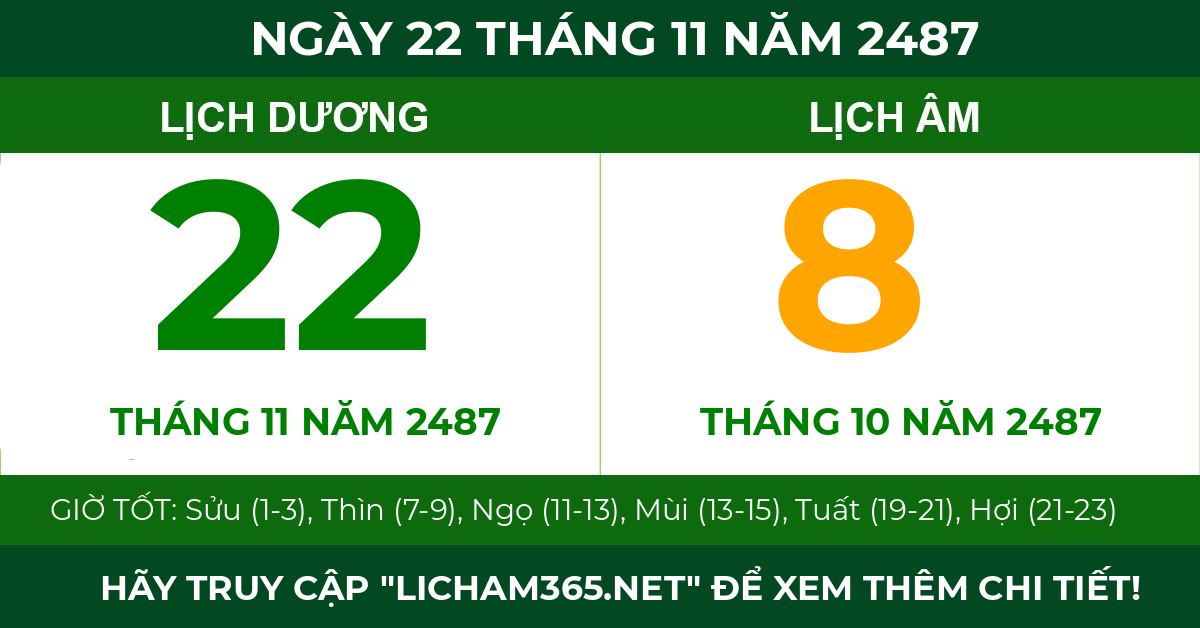 lịch âm ngày 22 tháng 11 năm 2487