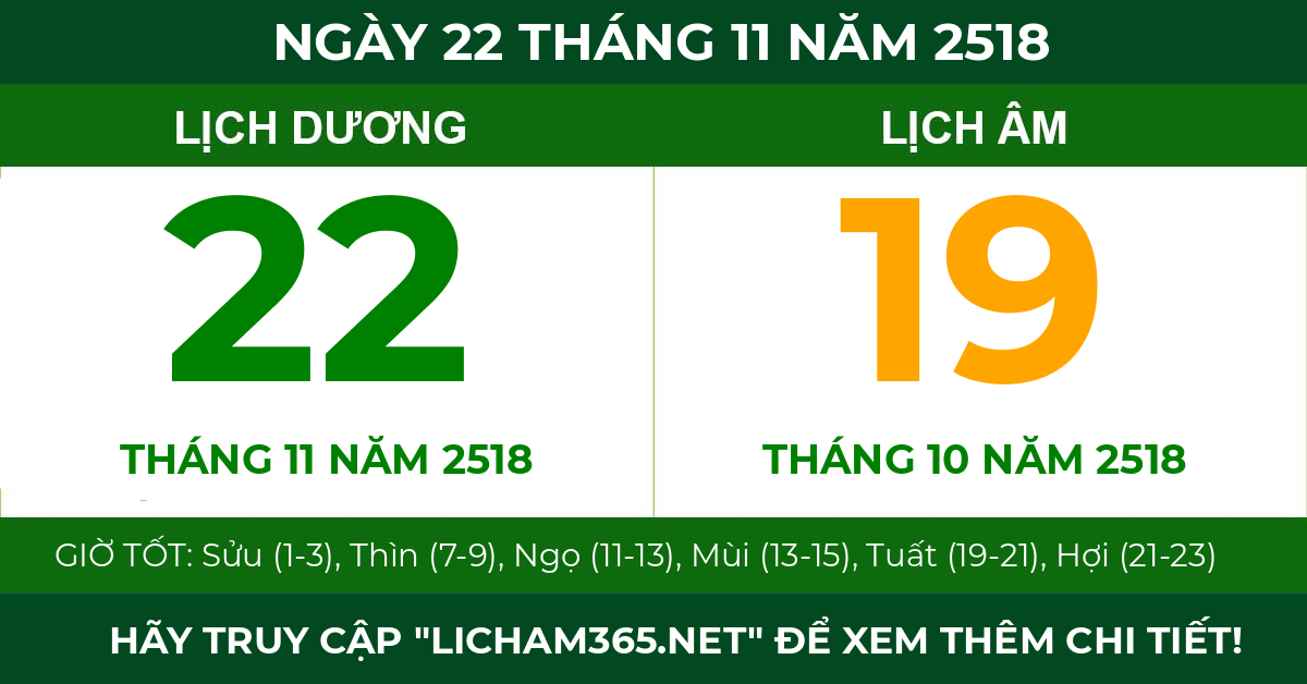 lịch âm ngày 22 tháng 11 năm 2518