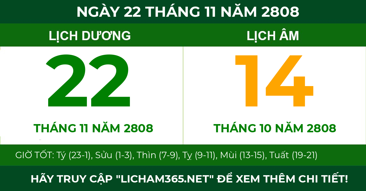 lịch âm ngày 22 tháng 11 năm 2808