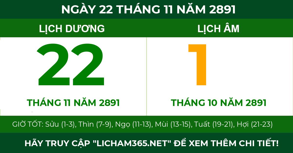 lịch âm ngày 22 tháng 11 năm 2891