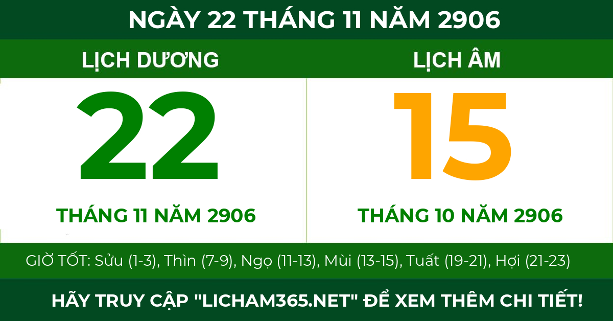 lịch âm ngày 22 tháng 11 năm 2906