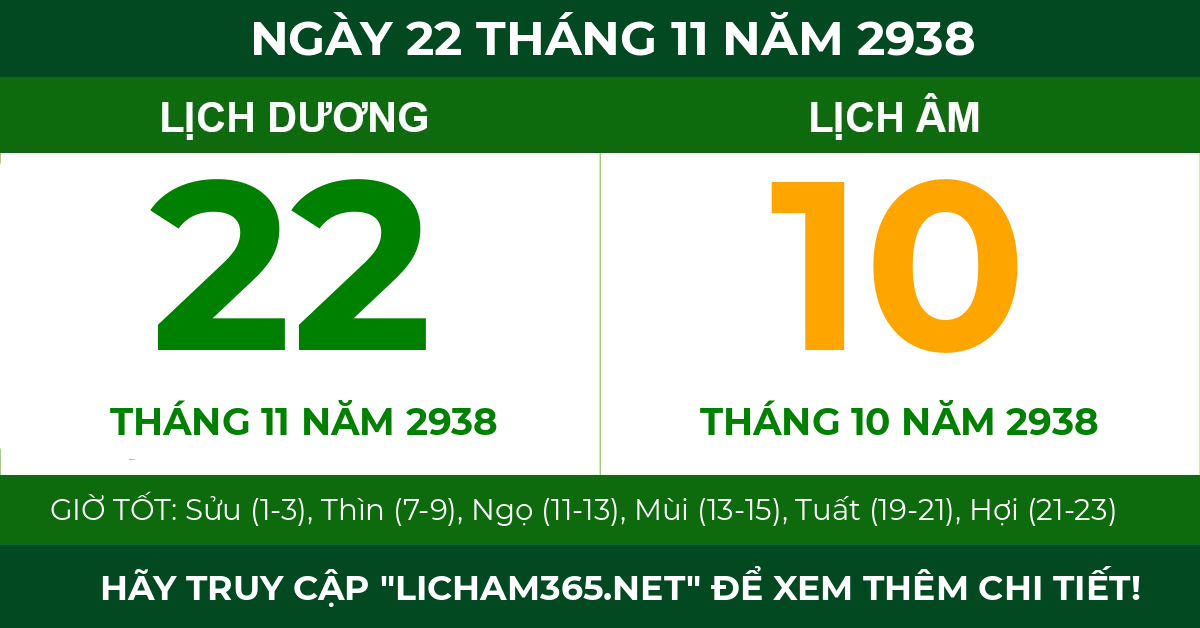 lịch âm ngày 22 tháng 11 năm 2938