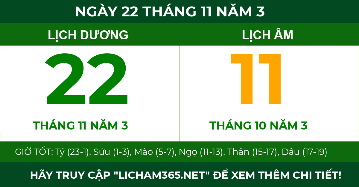 lịch âm ngày 22 tháng 11 năm 3