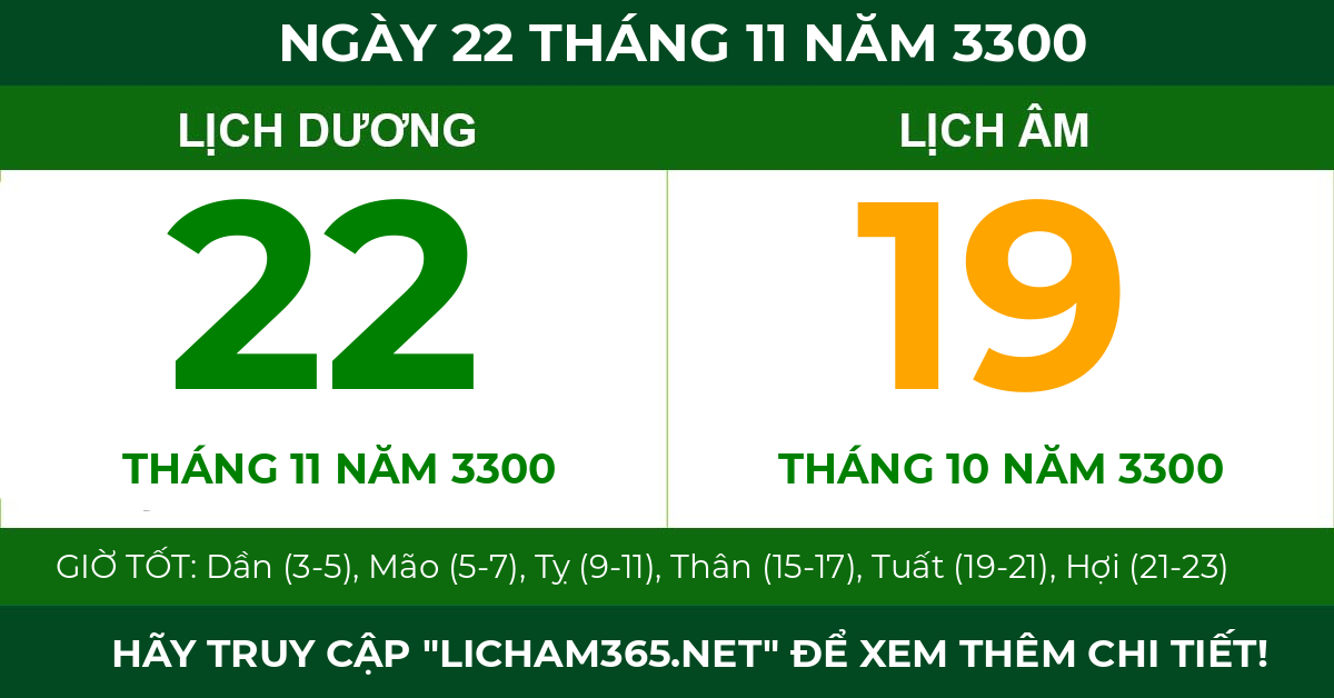 lịch âm ngày 22 tháng 11 năm 3300
