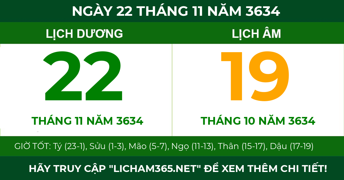lịch âm ngày 22 tháng 11 năm 3634