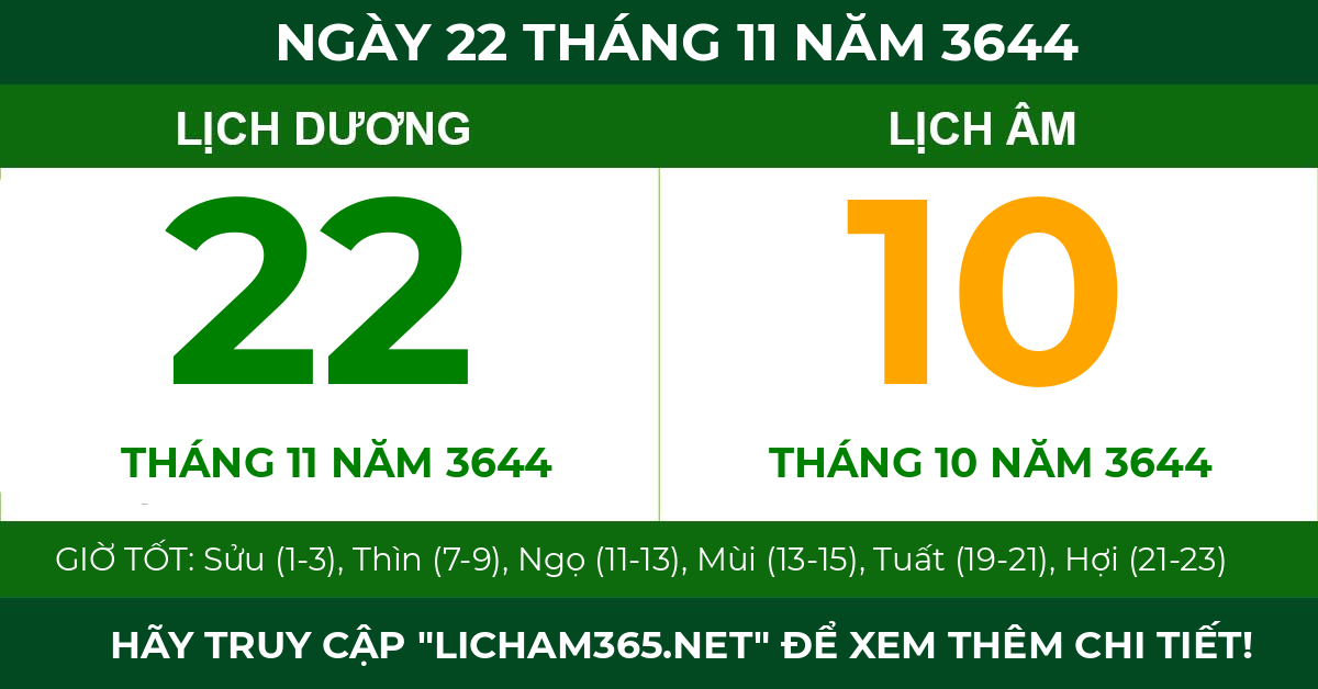 lịch âm ngày 22 tháng 11 năm 3644