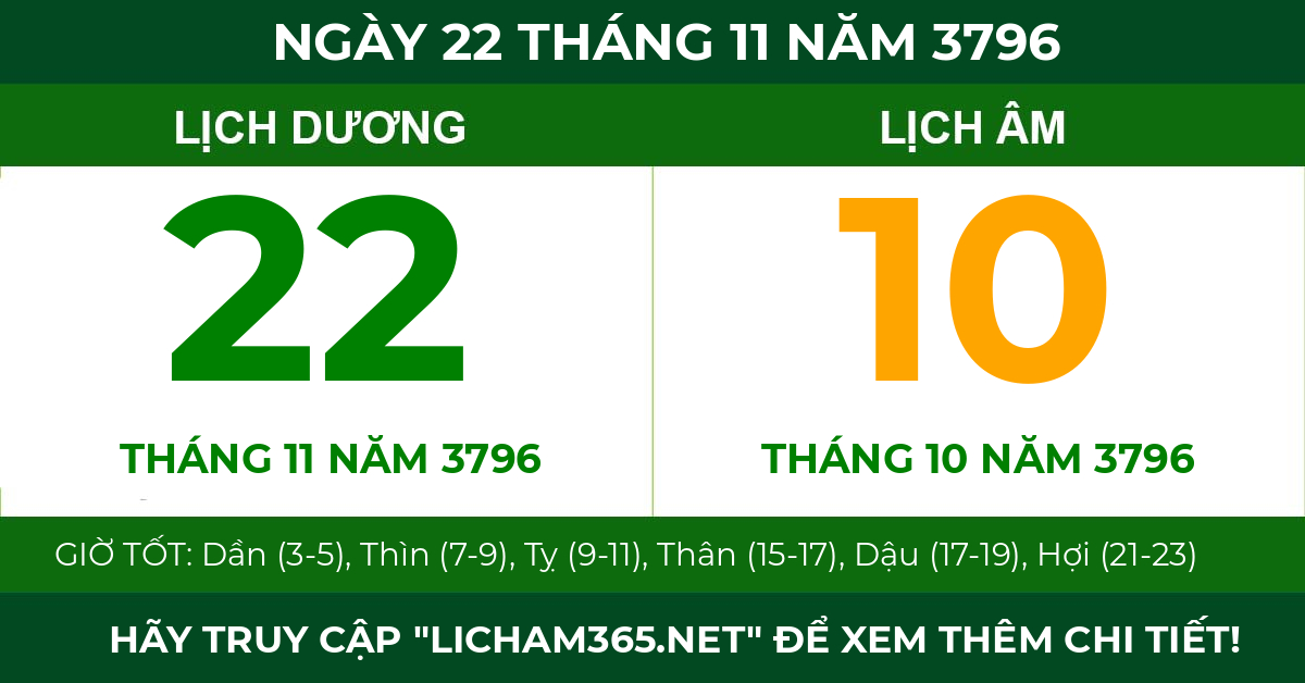 lịch âm ngày 22 tháng 11 năm 3796