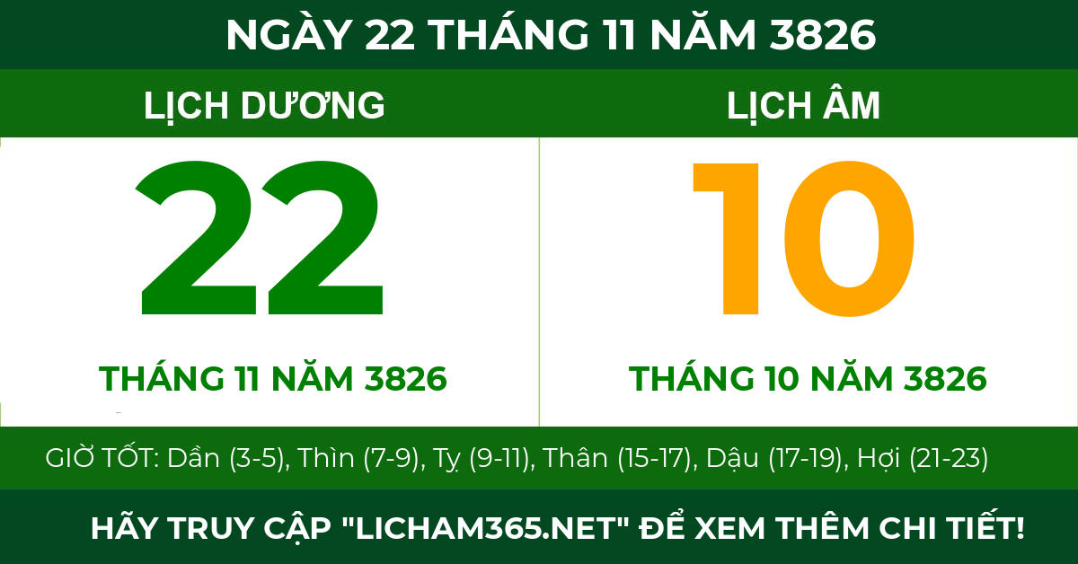 lịch âm ngày 22 tháng 11 năm 3826