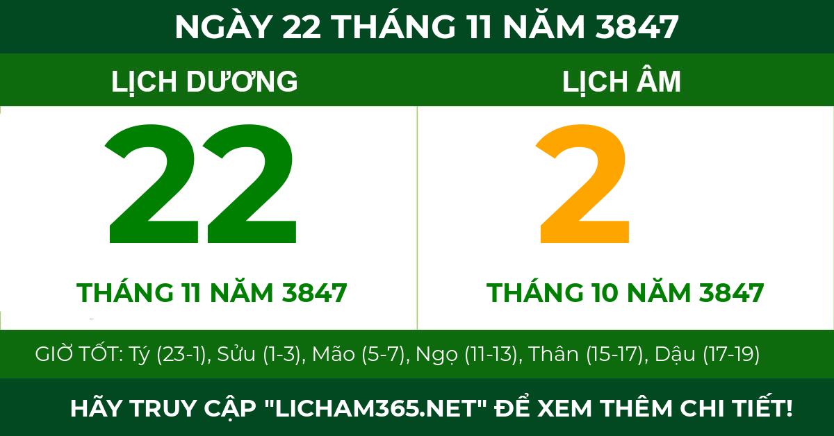lịch âm ngày 22 tháng 11 năm 3847