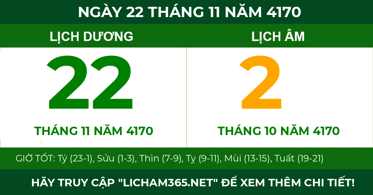 lịch âm ngày 22 tháng 11 năm 4170