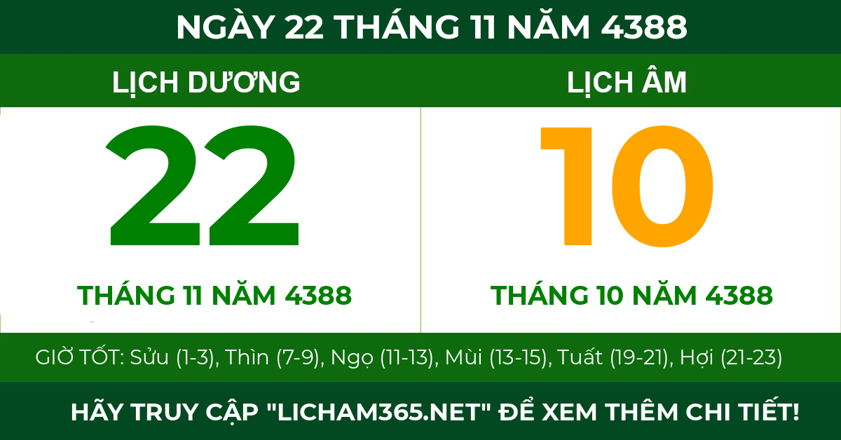 lịch âm ngày 22 tháng 11 năm 4388