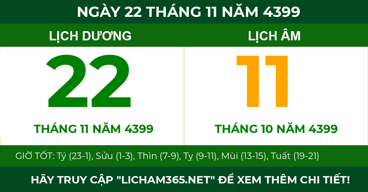 lịch âm ngày 22 tháng 11 năm 4399