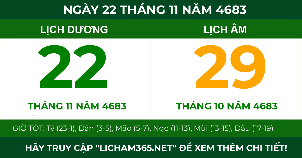 lịch âm ngày 22 tháng 11 năm 4683