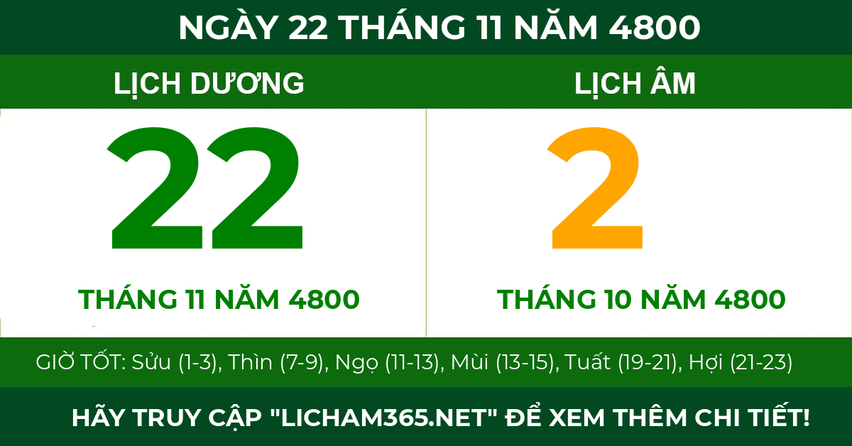 lịch âm ngày 22 tháng 11 năm 4800