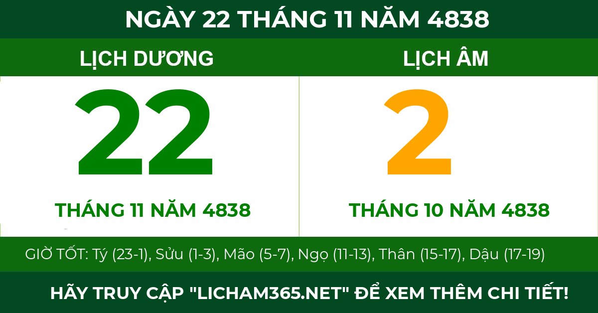 lịch âm ngày 22 tháng 11 năm 4838