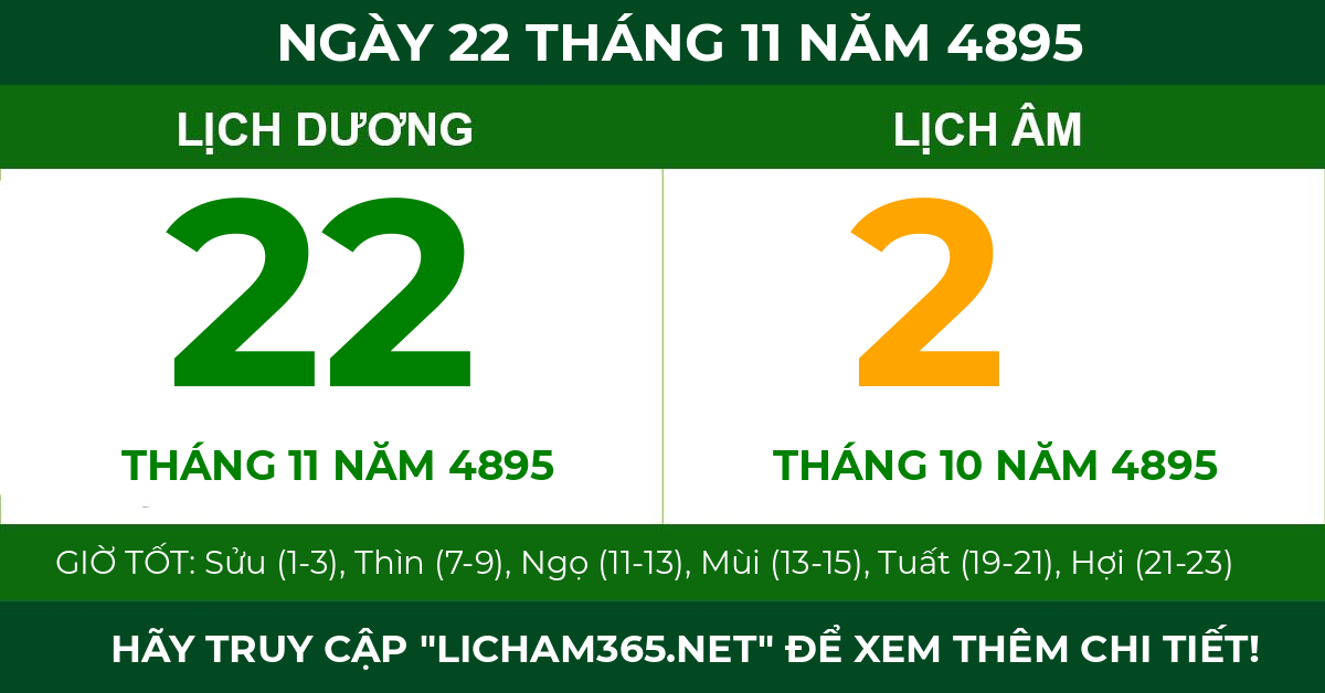 lịch âm ngày 22 tháng 11 năm 4895