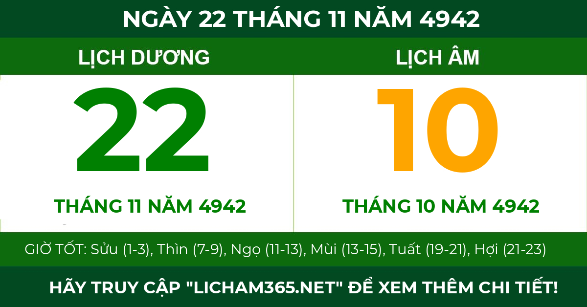 lịch âm ngày 22 tháng 11 năm 4942