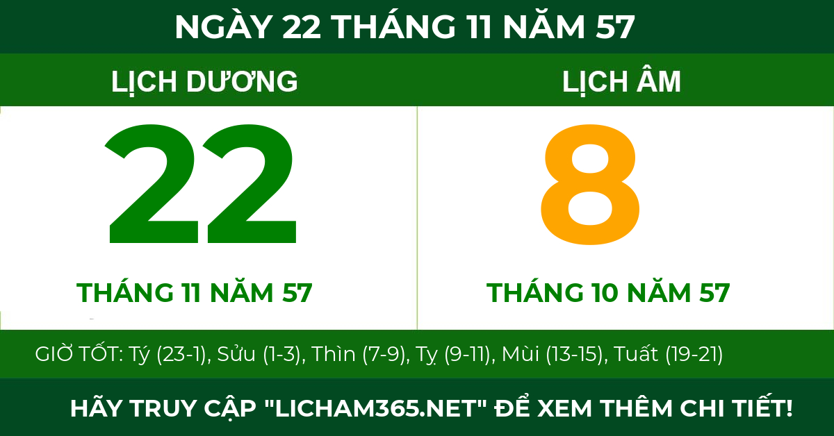 lịch âm ngày 22 tháng 11 năm 57