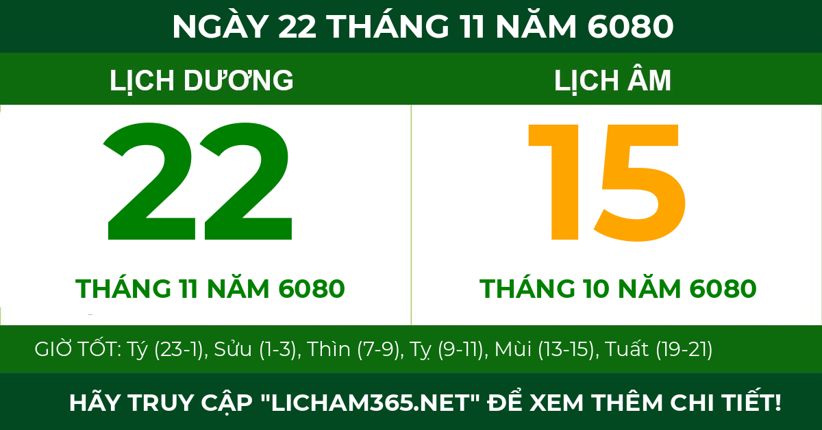 lịch âm ngày 22 tháng 11 năm 6080