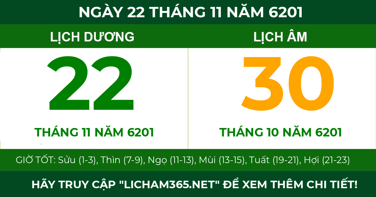 lịch âm ngày 22 tháng 11 năm 6201