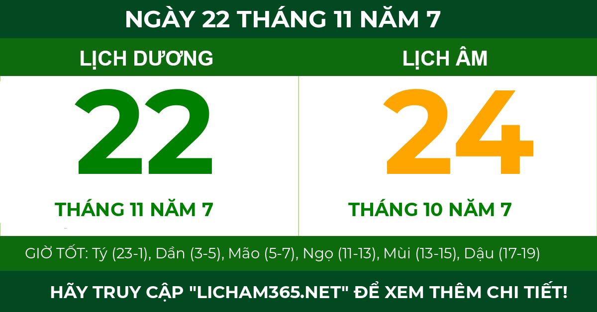 lịch âm ngày 22 tháng 11 năm 7