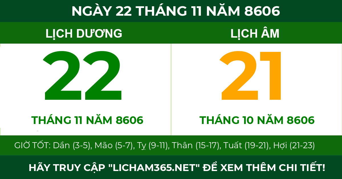 lịch âm ngày 22 tháng 11 năm 8606
