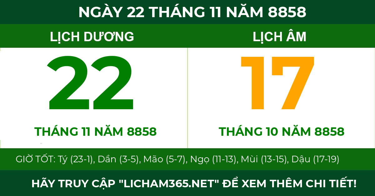 lịch âm ngày 22 tháng 11 năm 8858