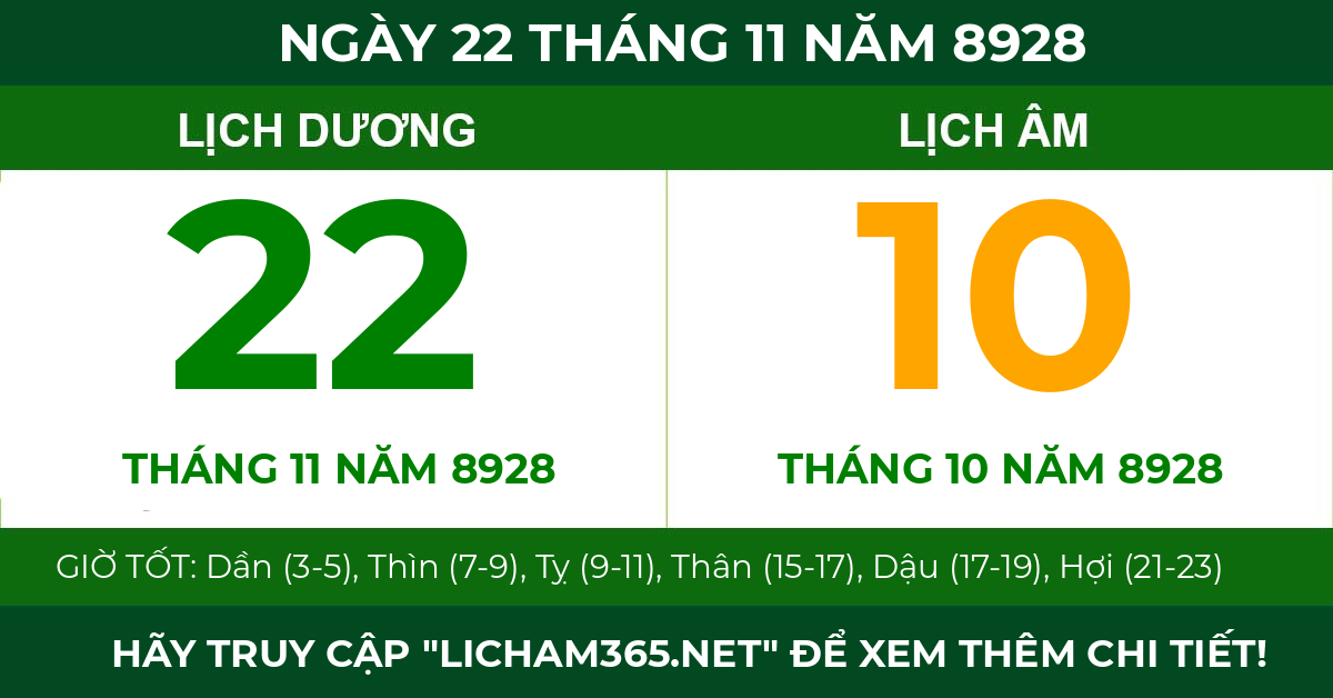 lịch âm ngày 22 tháng 11 năm 8928